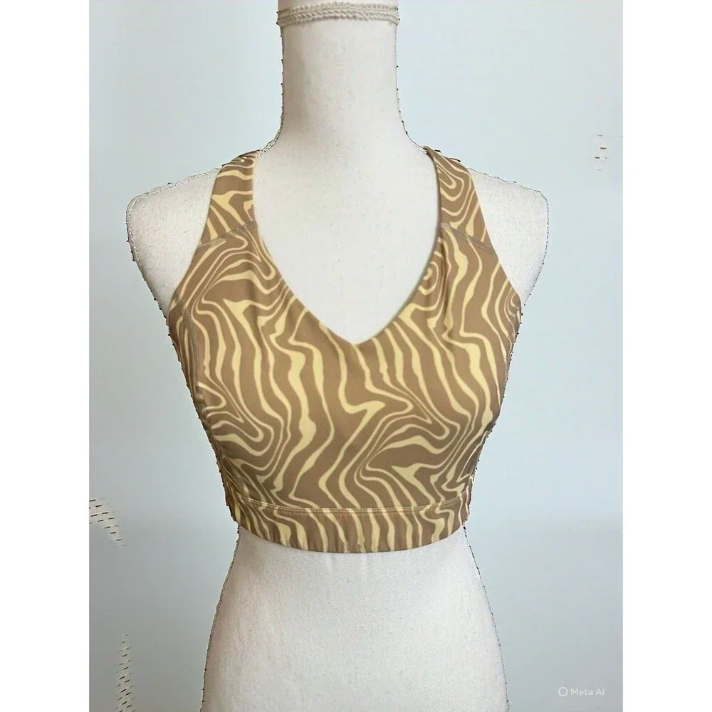 Outdoor Voices Women's L/XL D Cup Pampas Swirl Bra Beige Logo Straps